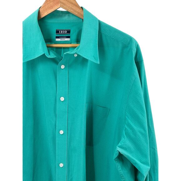 IZOD Men’s All Over Stretch Long Sleeve Plaid Shirt Regular Fit Green 2XL‎ - Picture 7 of 10